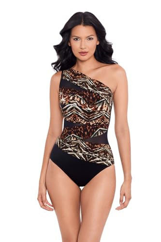 Miraclesuit Women's Swimwear Tribal Tigress JENA One Shoulder One Piece Swimsuit, Black/Multi, 06 | Amazon (US)