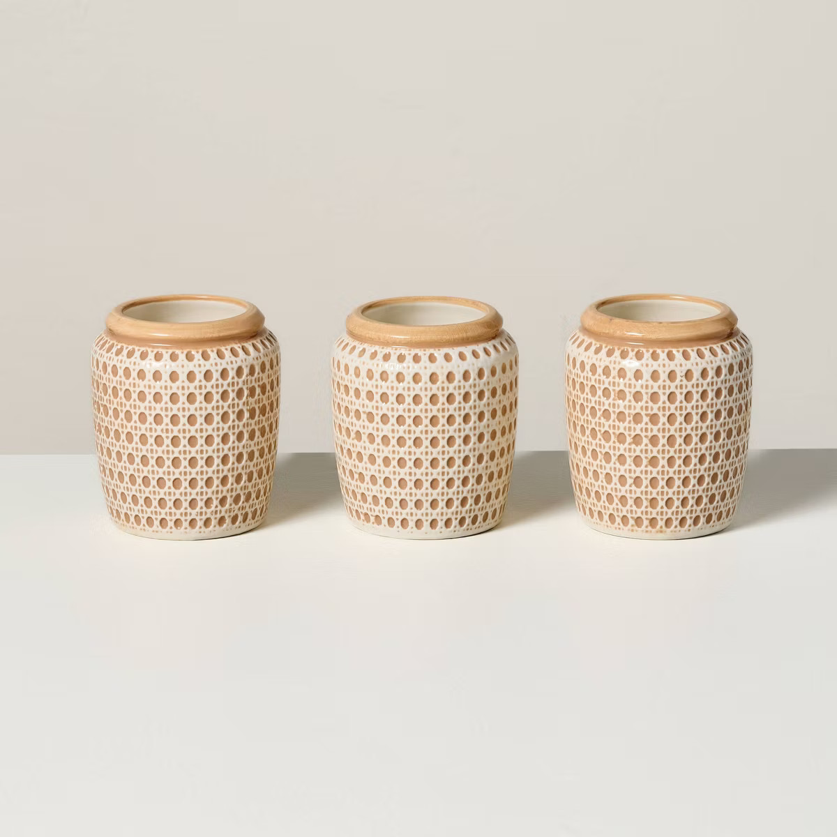 3ct Embossed Caning Ceramic Candle Gift Set - Hearth & Hand™ with Magnolia | Target
