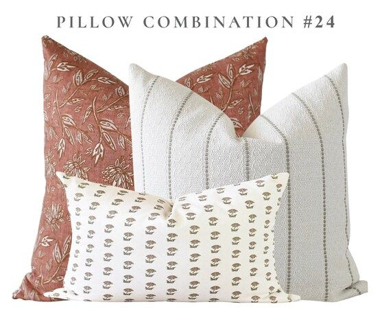 Pillow Combination Set, Rust Pillow Cover, Designer Pillow, Farmhouse Pillow Covers, Floral Pillo... | Etsy (US)