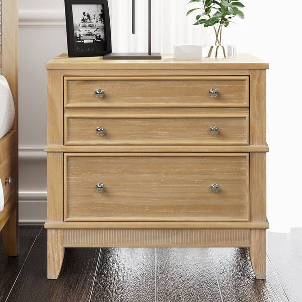 Hazel Bedroom 3-Drawer Nightstand with Natural Finish&Solid Pine Wood | Bed Bath & Beyond