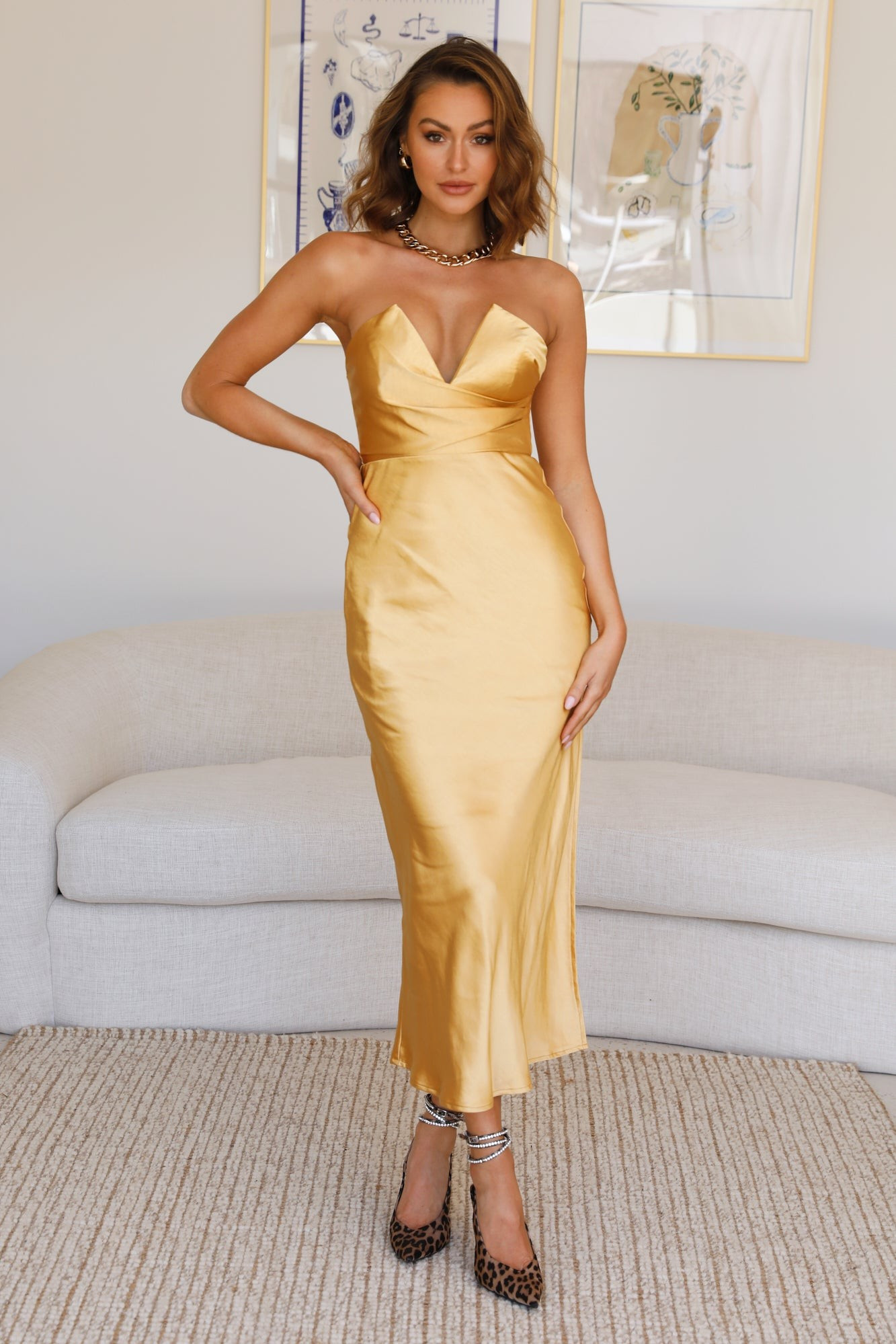 So Long Midi Dress Gold | Hello Molly (AU)