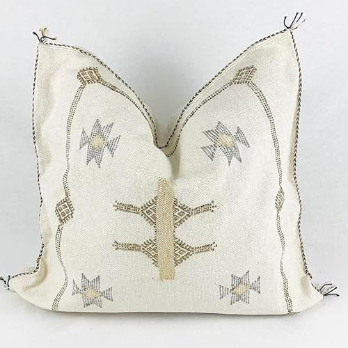 white cactus silk pillow cover, Embroidered Cushion Cover, Linen Cushion, Handmade Sabra Moroccan... | Amazon (US)