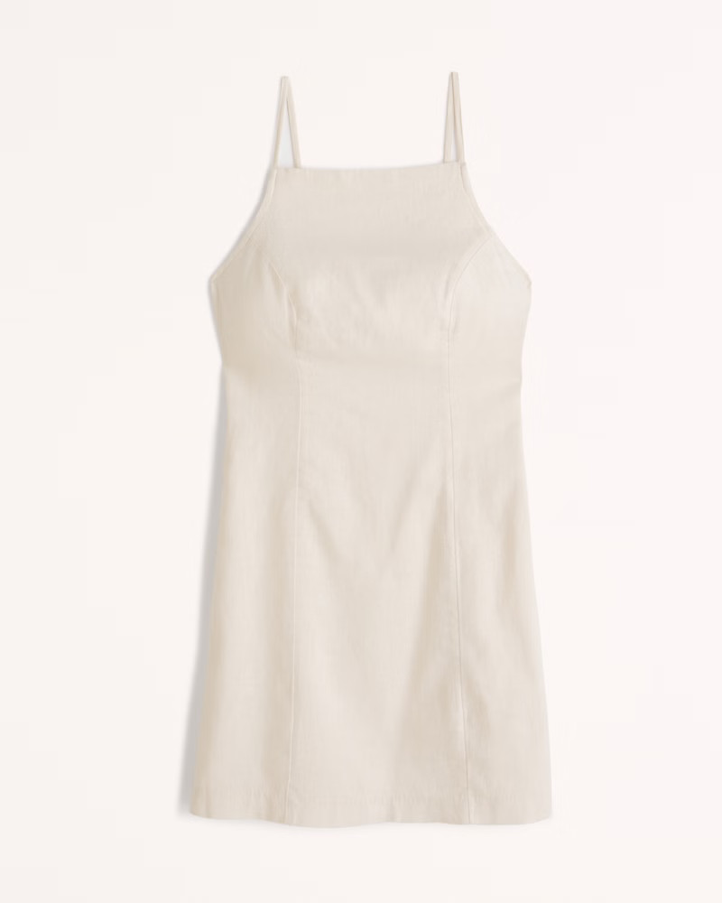 Linen-Blend Boatneck Low Back Mini Dress | Abercrombie & Fitch (US)