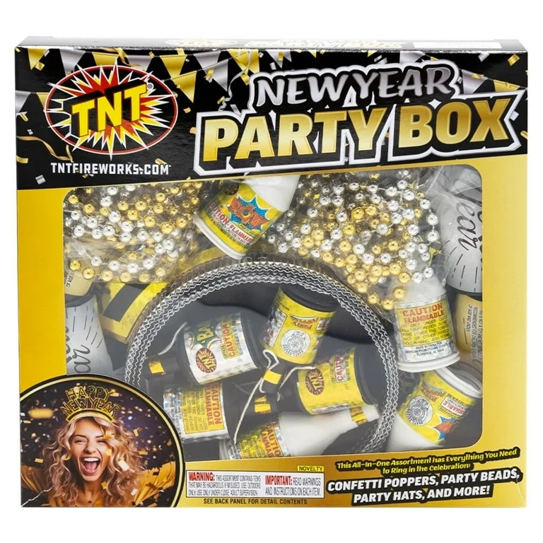 TNT Fireworks, New Year's Party Box, 3-Pack, Party Poppers and Hats, Gold and Silver, Novelty Box... | Walmart (US)