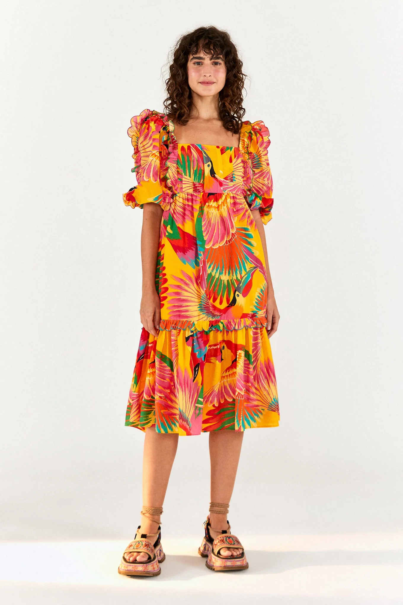 Colorful Toucans Scalloped Midi Dress | FarmRio (US)