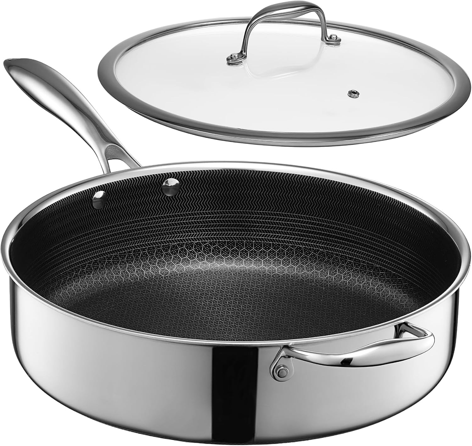 HexClad 5.5 Qt Hybrid Nonstick Deep Sauté Frying Pan & Lid, Induction Ready | Amazon (US)