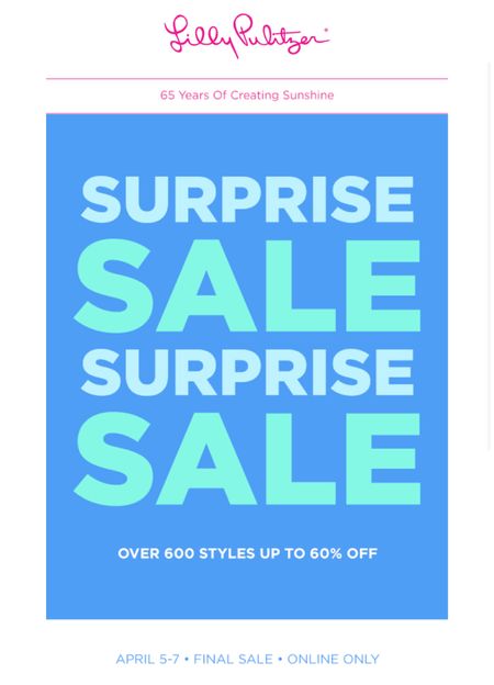 Lilly Pulitzer surprise sale, online only! Up to 60% off, run!! 



#LTKsalealert