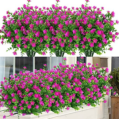 ArtBloom 6 Bundles Outdoor Artificial Flowers UV Resistant Fake Boxwood Plants, Faux Plastic Greenery for Indoor Outside Hanging Plants Garden Porch Window Box Home Wedding Farmhouse Decor (Magenta) | Amazon (US)