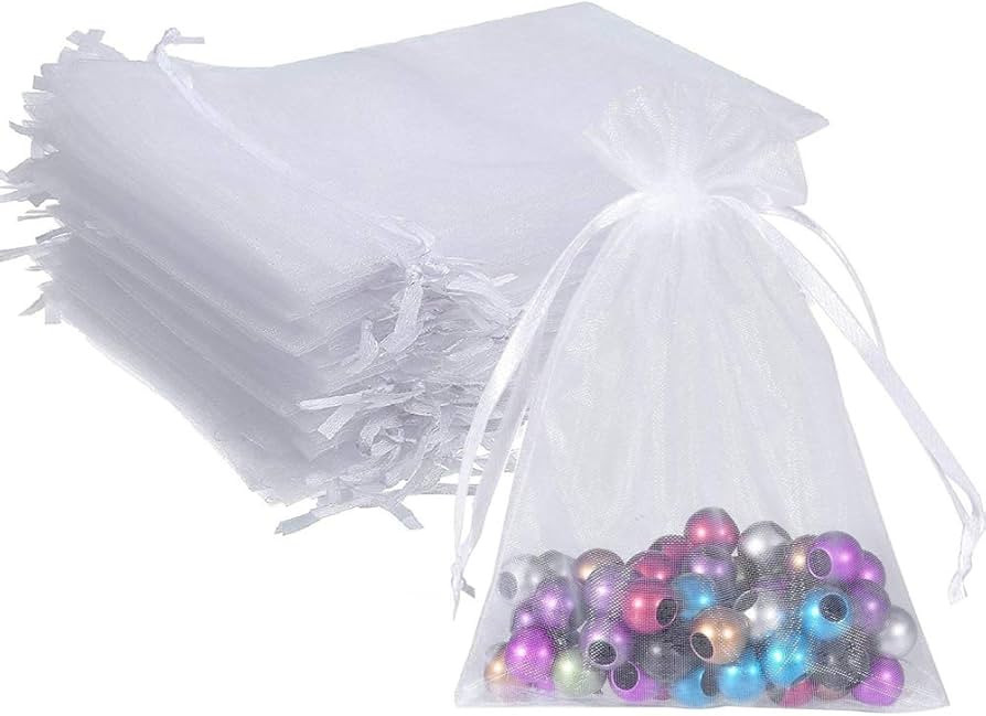 Wudygirl 100pcs 5X7 Inches White Organza Bag Christmas Drawstring Pouches Party Wedding Favor Gif... | Amazon (US)