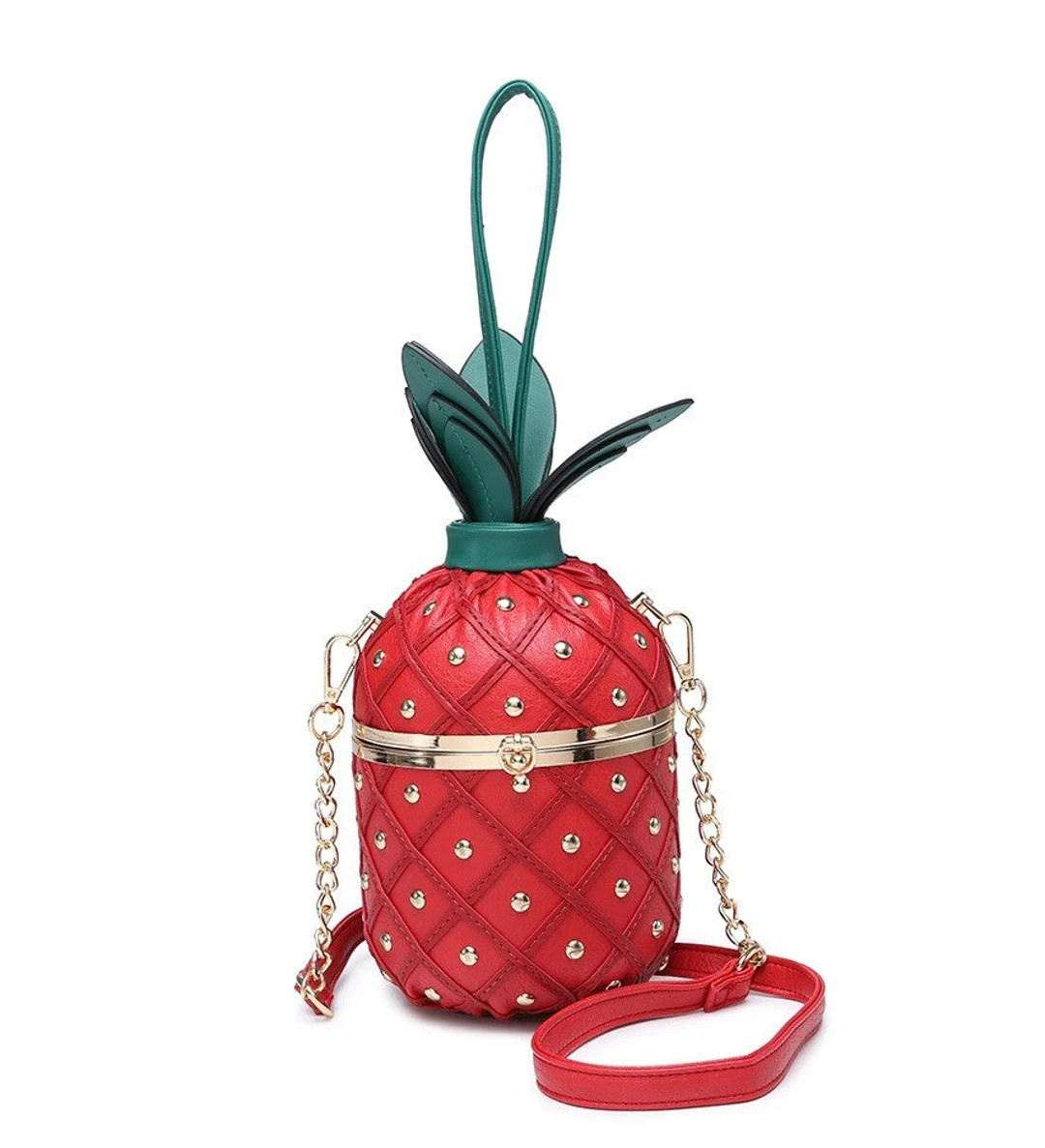 Beautifully Crafted Fruit Shape Cross body bag Metal Studs Shoulder Bag Grab Handle Purse Vegan P... | Etsy (US)