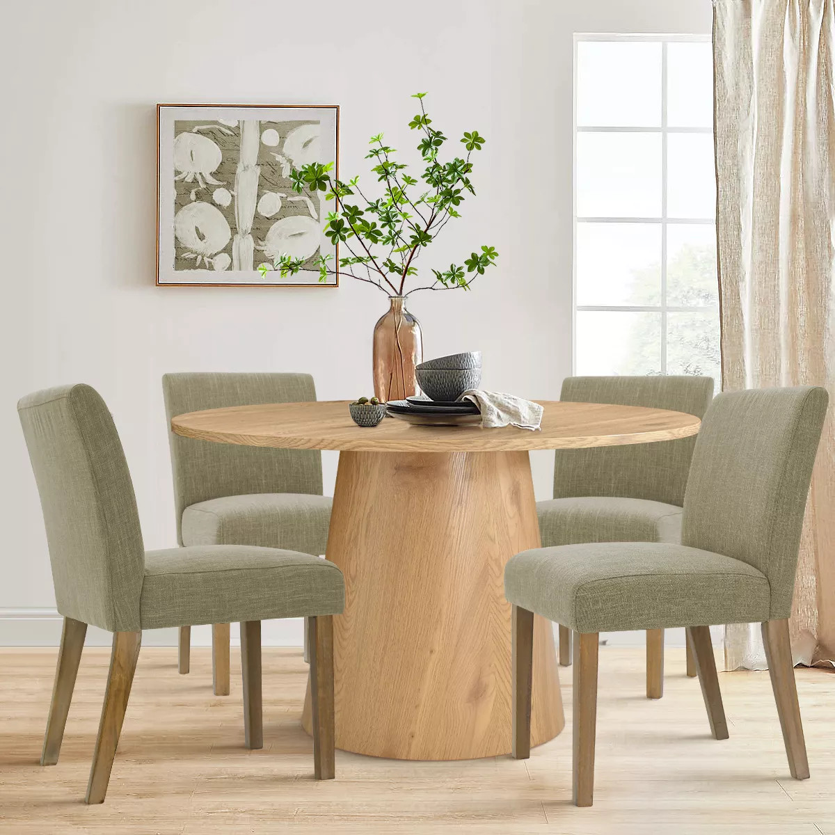 Dwen+North 5-Piece 46" Manufactured Oak Grain and 18.5" Wide 4 Genuine Linen Dining Chairs Modern... | Target