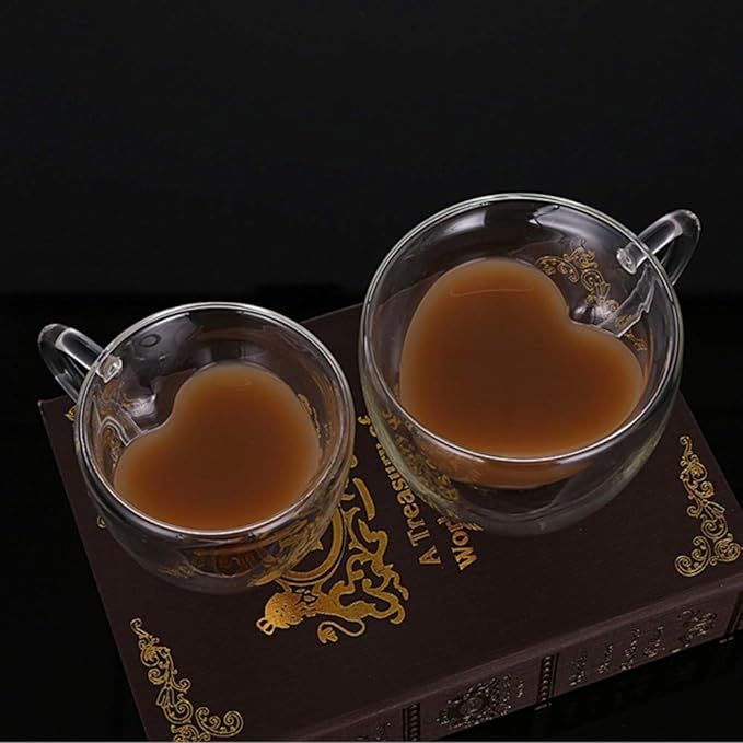 2 Pcs/Set Heart Shaped Double Wall Glass Milk Lemon Juice Cup Tea Mug Lover Coffee Cups Drinkware... | Amazon (CA)