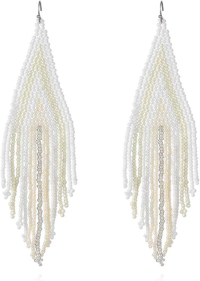 ALLEN&DANMI AD. Jewelry Dangle Earrings for Women Ethnic Bohemia Style Handmade Colorized Seed Be... | Amazon (US)