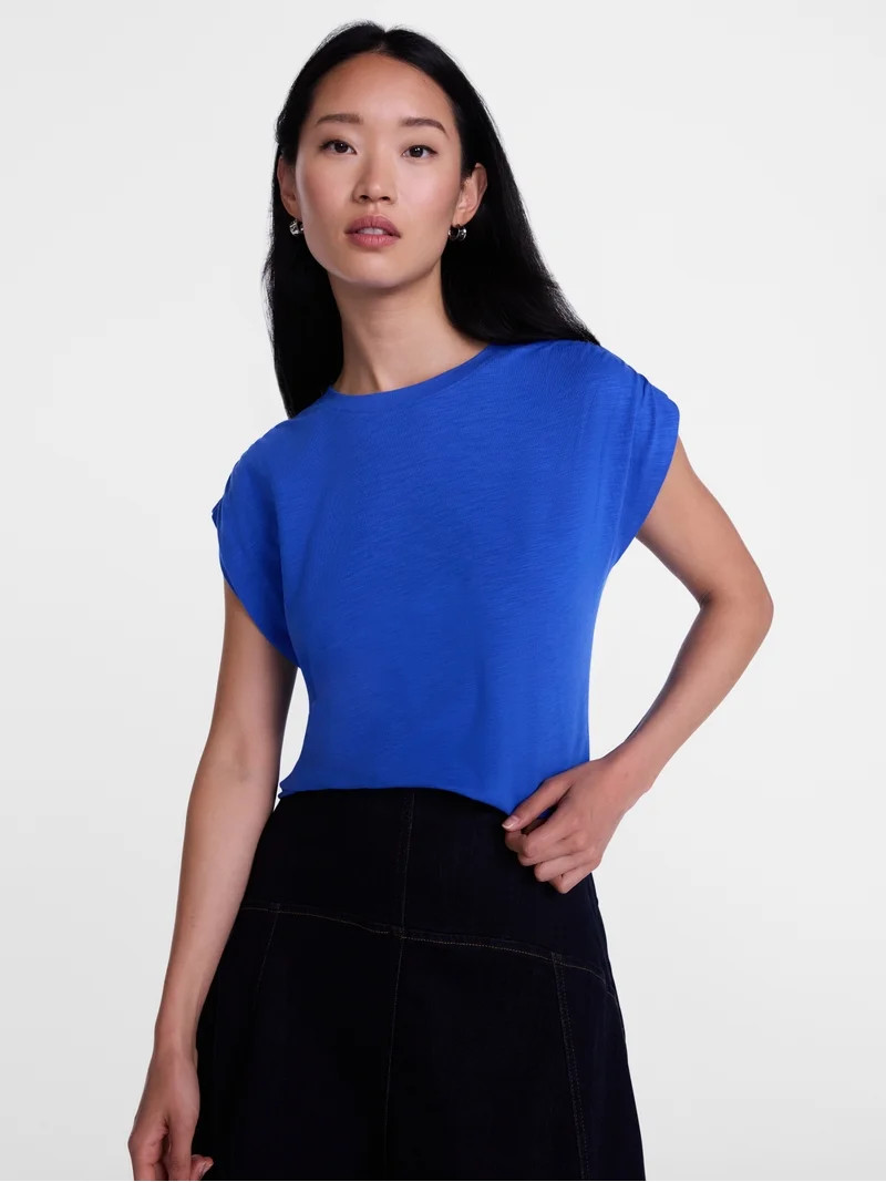 Scenario Women's and Women's Plus Shirred Shoulder Tee, Sizes XS-4X | Walmart (US)