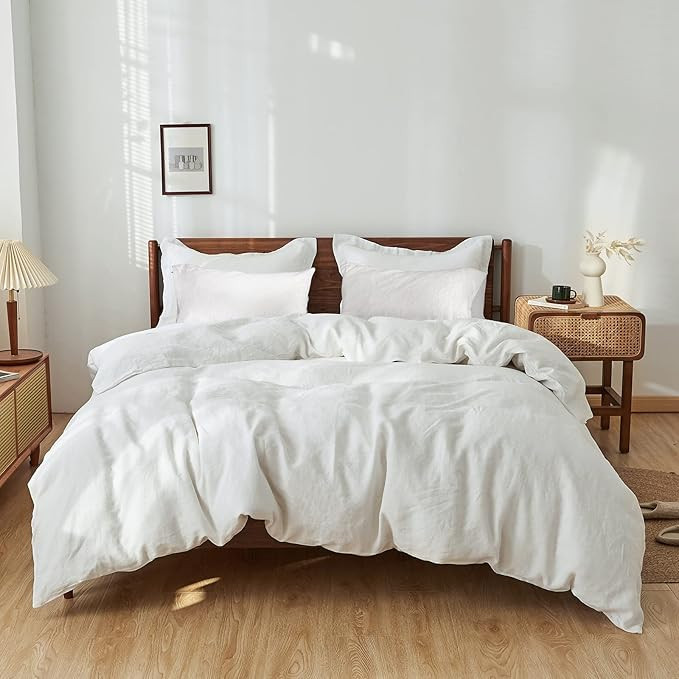 Simple&Opulence 100% Washed Linen Duvet Cover Set 5pcs(1 Duvet Cover& 2 Shams& 2 Pillowcases) Bas... | Amazon (US)