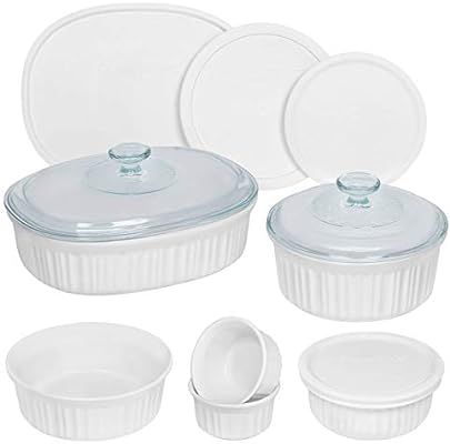 CorningWare French White Round and Oval Ceramic Bakeware, 12-Piece | Amazon (US)