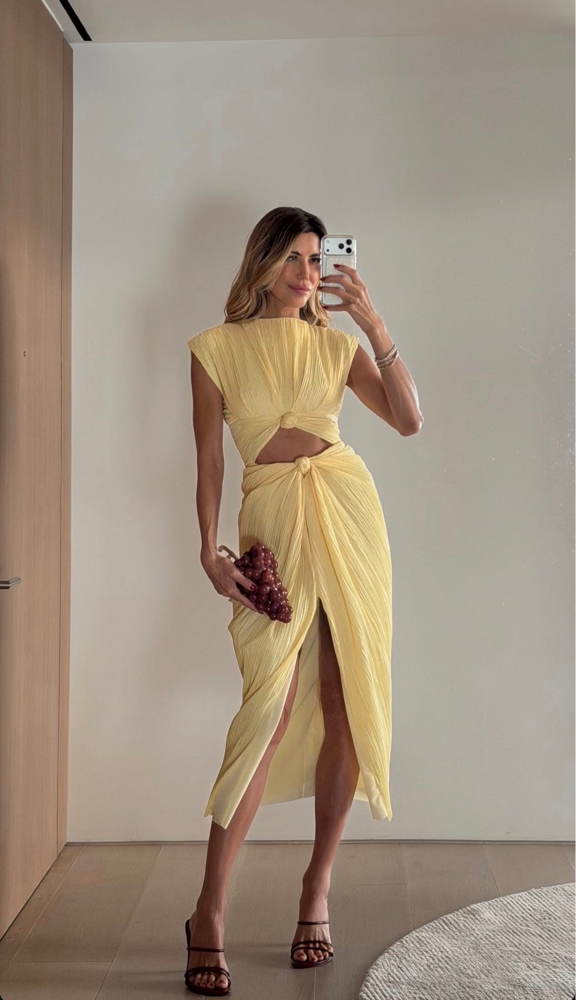 Cult Gaia look of the day for an event ✨💛 this yellow dress is so chic and how cool is this grape purse with the matching heels? 

#LTKParties #LTKItBag #LTKStyleTip
