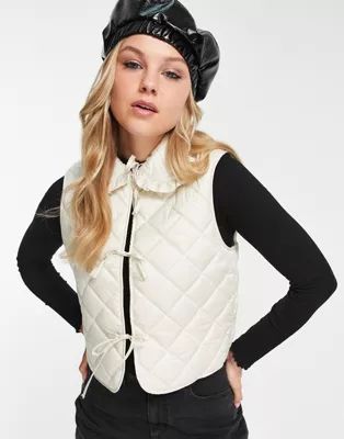 Monki quilted vest with collar in cream | ASOS (Global)