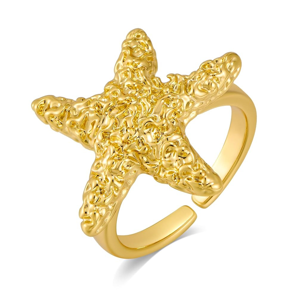 WOWORAMA Gold Conch Shell Starfish Rings for Women Chunky Adjustable Open Rings Gold Ocean Statem... | Amazon (US)
