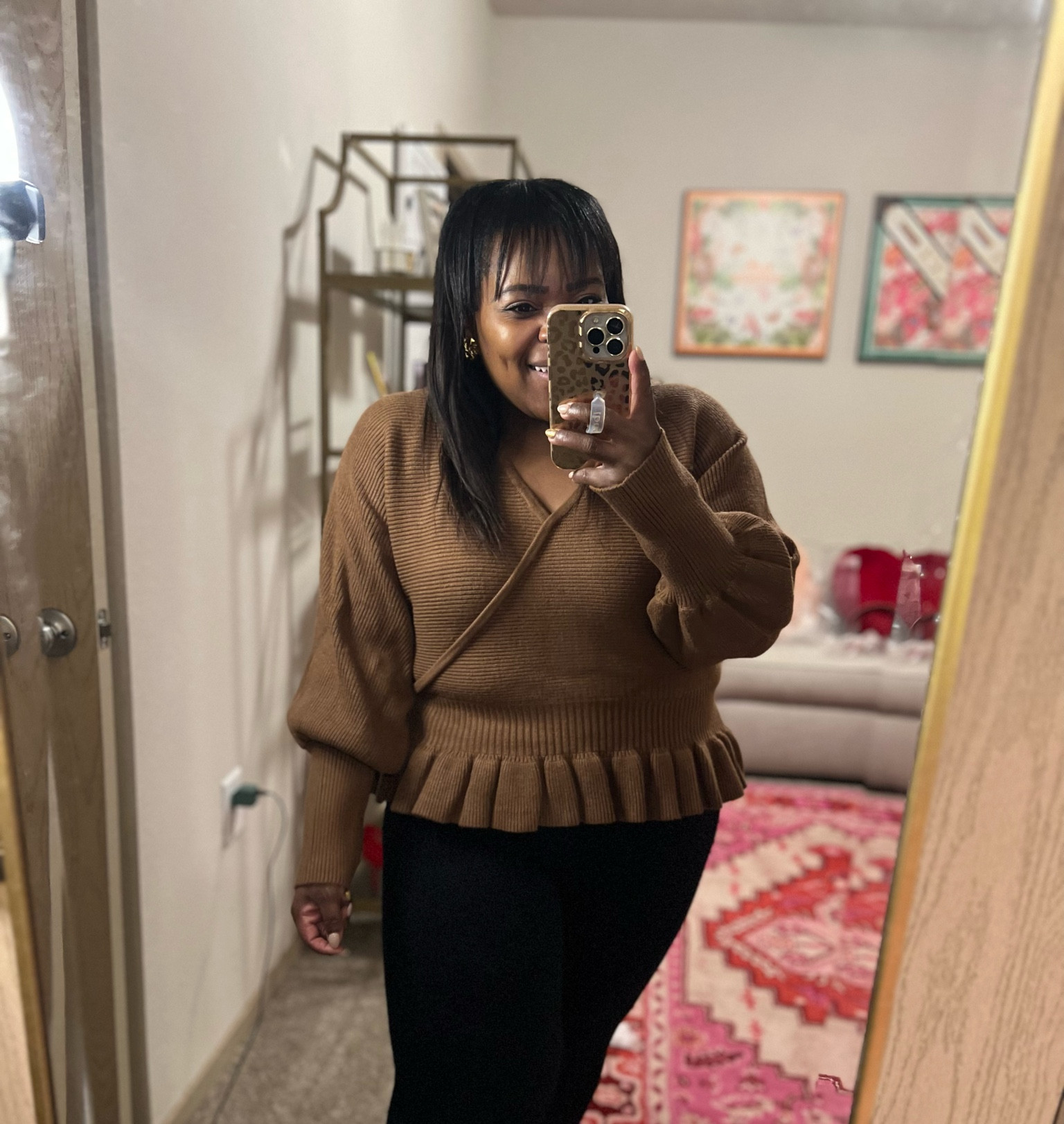Brown peplum sweater from Express - wearing size xl #express #expressyou 

#LTKunder100 #LTKFind #LTKworkwear