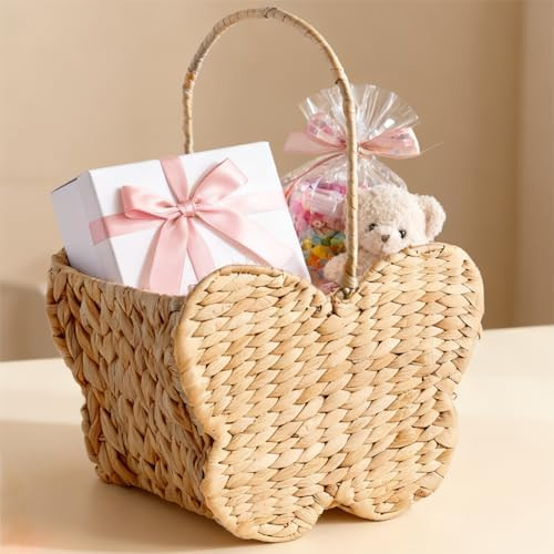 Butterfly Wicker Storage Basket, Natural Water Hyacinth, Handmade Organizer for Toys, Picnics, Ho... | Amazon (US)