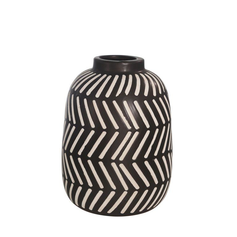9.5" Black and White Smooth Exterior Cylindrical Tribal Vase | Walmart (US)