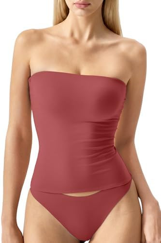 QINSEN Women's Tube Top Double Lined Strapless Bandeau Top Summer Slim Fit Going Out Tank Tops | Amazon (US)