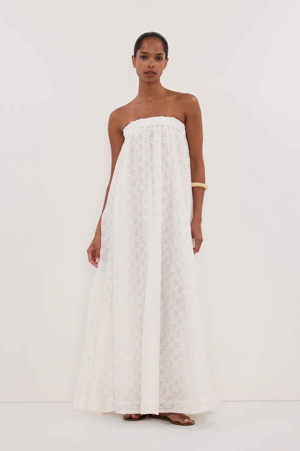 ELBA WHITE SHEER STRAPLESS DRESS | DISSH