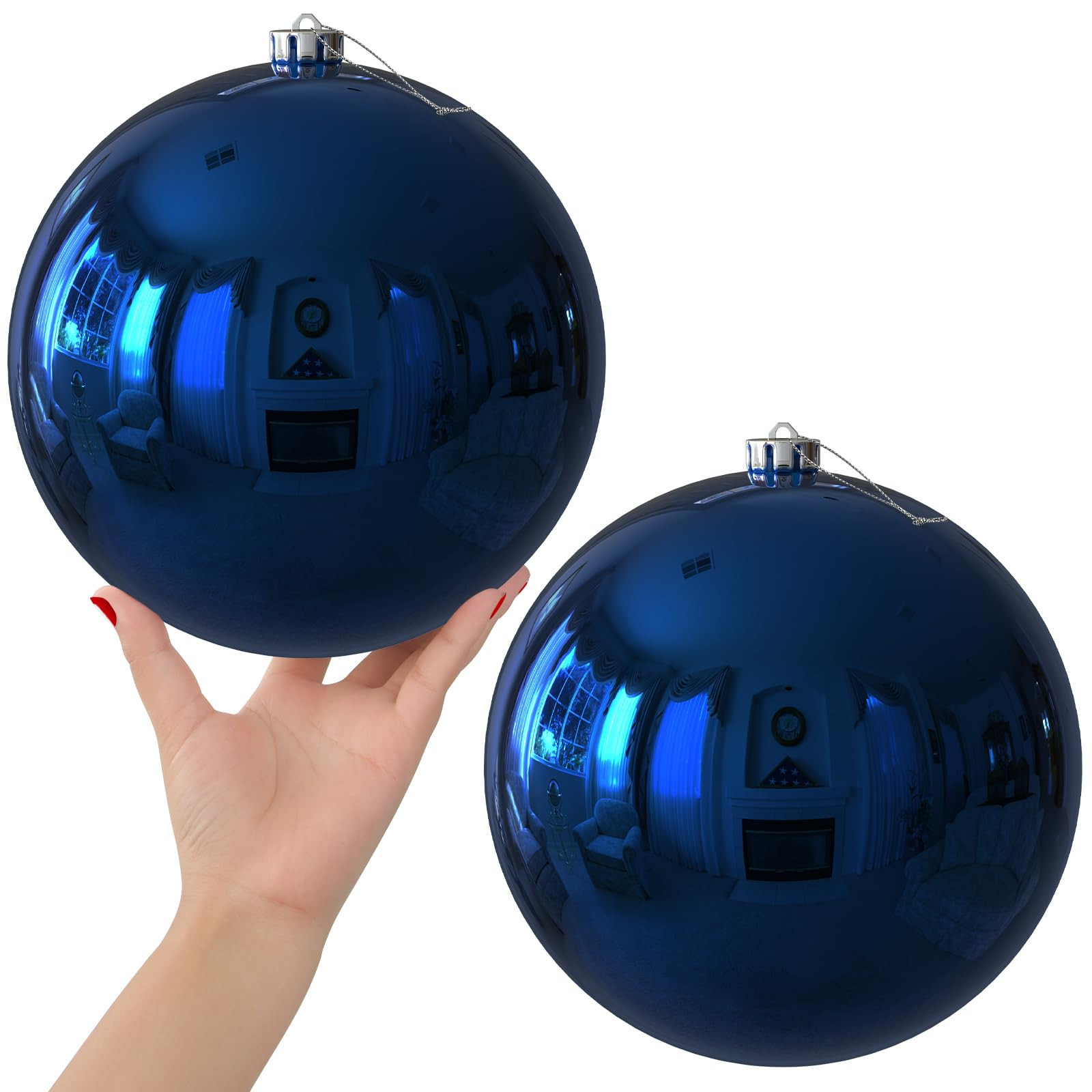 Navy Blue 8.0" Extra Large Christmas Ornaments - Christmas Tree Decoration Balls Shatterproof Han... | Amazon (US)