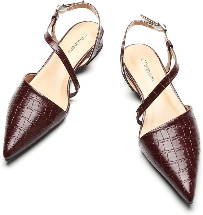 C.Paravano Slingback Flats for Women Crocodile Print Pointed Toe Flats Sandals Adjustable Ankle S... | Amazon (US)