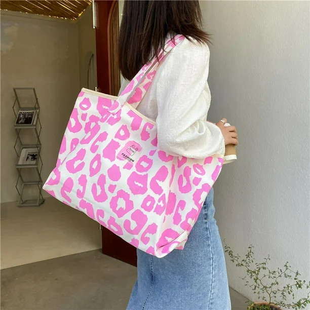 Korean Pink Leopard Print Bag Large Capacity TOTE BAG canvas bag women's one shoulder handbag - W... | Walmart (US)