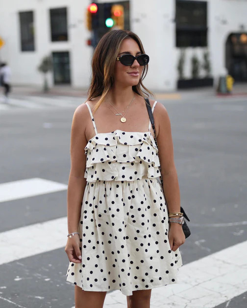 Spring In Paris Cotton Polka Dot Tiered Ruffle Mini Dress - Cream/Black | VICI