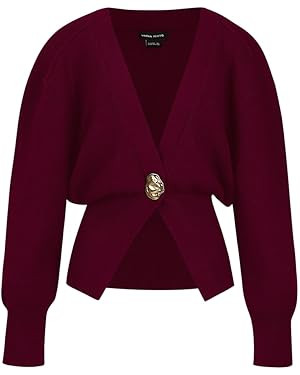 Women Knitted Cardigans Long Sleeve V-Neck Lightweight Sweater One Leaf Button Down Outwear | Amazon (US)