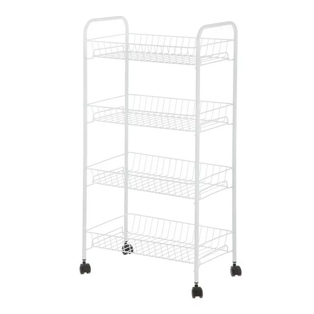 Mainstays 4-Shelf Steel Laundry Cart with Caster Wheels, White, Adult, Senior and Teen Age Groups | Walmart (US)