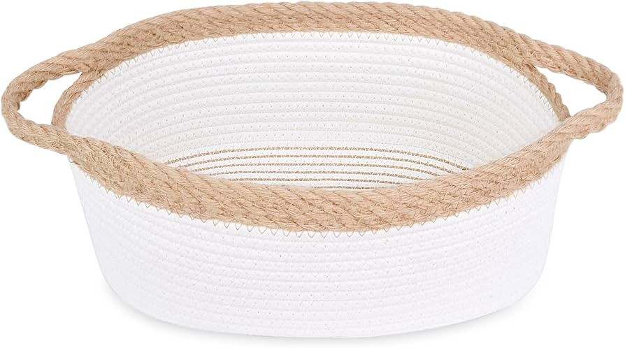 ABenkle Small Woven Basket, 12"x 8" x 5" Cute Small Basket, Rope Room Shelf Storage Basket, Cat D... | Amazon (US)