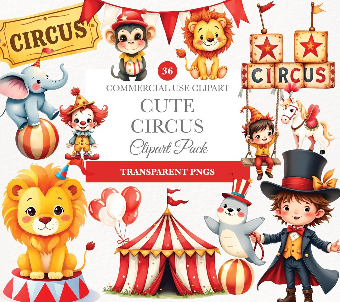 Circus Watercolor Clipart, Baby Shower, Circus Animals Clipart, Nursery Clipart, Baby Circus Png,... | Etsy (US)