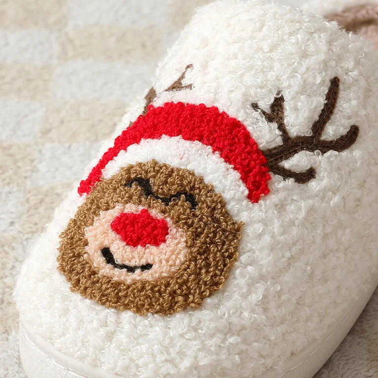 BERANMEY Christmas Reindeer Slippers for Womens Mens Plush Warm Santa Claus Slippers Fuzzy House ... | Walmart (US)