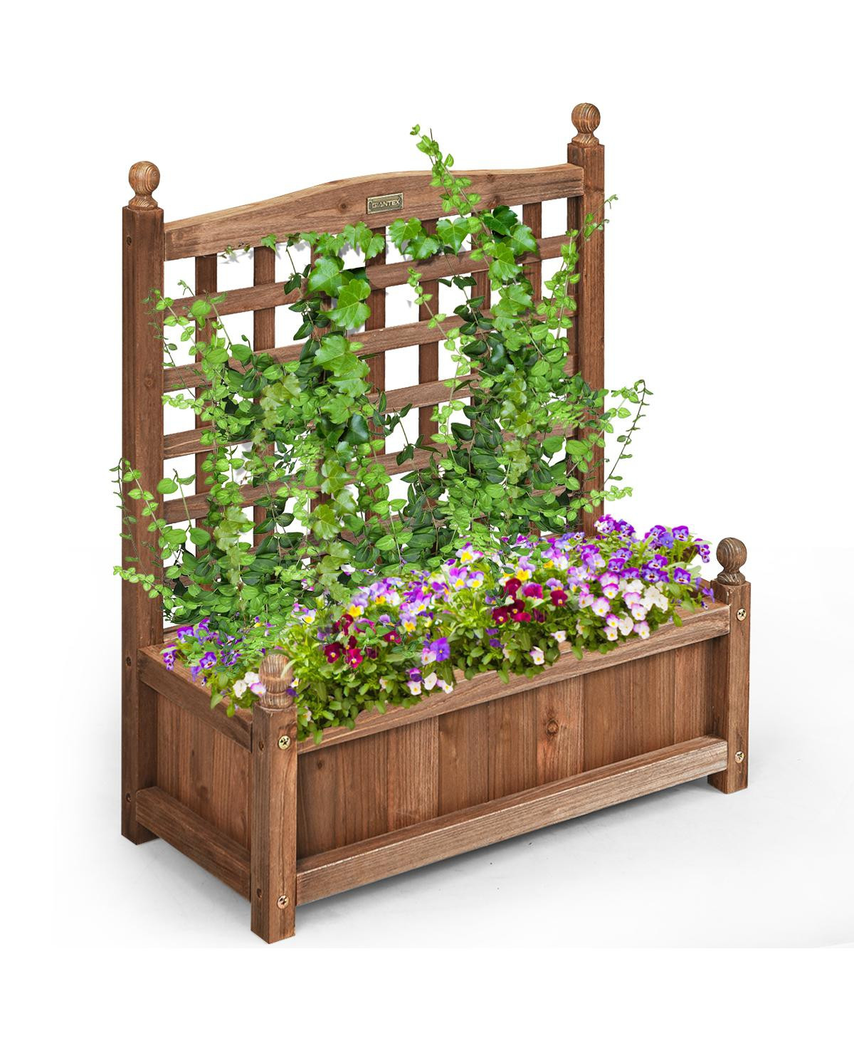 Costway Solid Wood Planter Box with Trellis Weather-Resistant Outdoor 25''x11''x30'' - Brown | Macy's