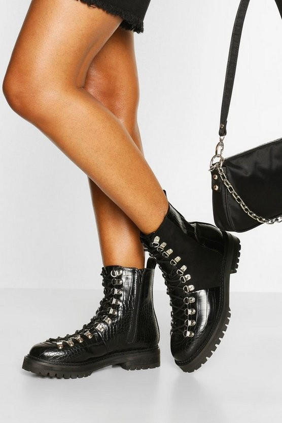 Multi Panel Combat Boots | Boohoo.com (US & CA)
