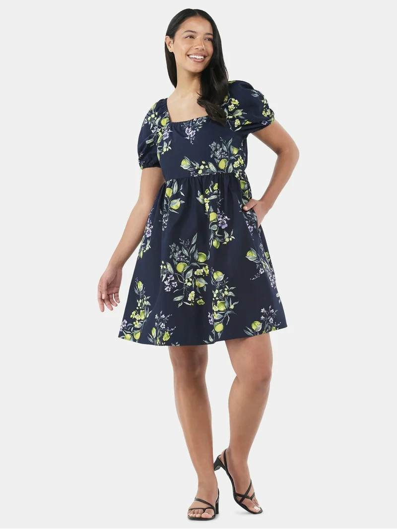 Time and Tru Women's Puff Sleeve Mini Dress, Sizes XS-XXXL | Walmart (US)