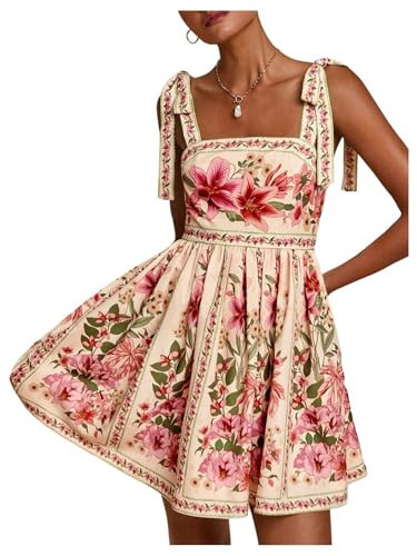OYOANGLE Women's Boho Dress Floral Tropical Vacation Dress Sleeveless Tie Shoulder Summer Flowy M... | Amazon (US)