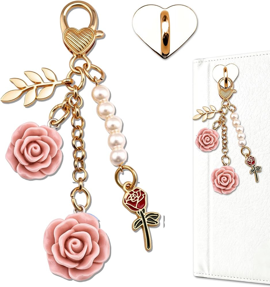 Rose Purse Charms Cute Flower Keychain With Heart Sticker Charm Chain For Kindle Colorful Bag Cha... | Amazon (US)