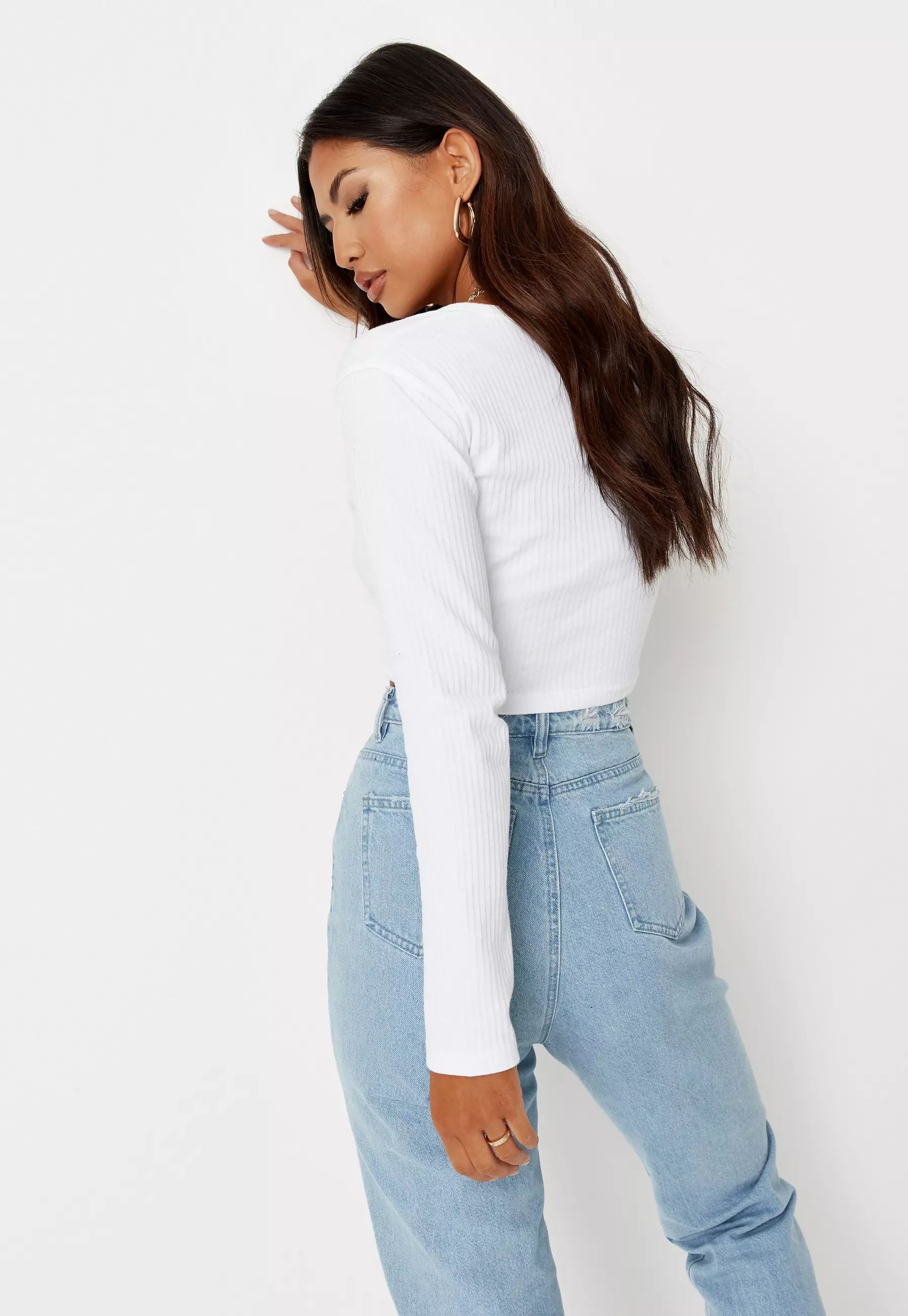 White Ribbed Notch Neck Crop Top | Missguided (US & CA)