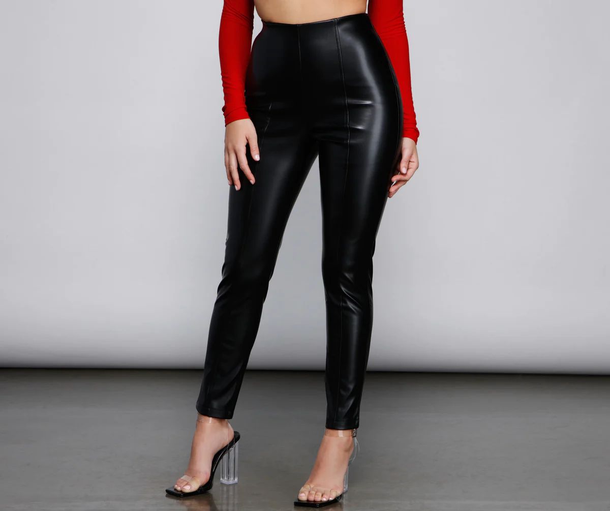 High Waist Faux Leather Tapered Leggings | Windsor Stores
