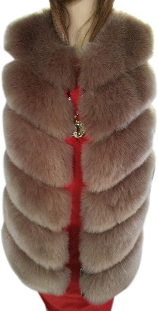 Elonglin Women's Faux Fur Gilet Sleeveless Vest Coat Slim Long Jacket Warm Parka | Amazon (US)