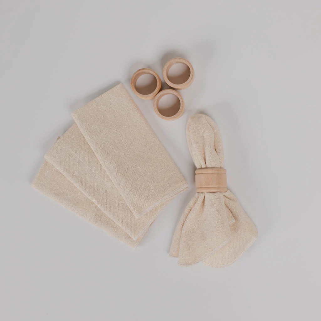 Cotton Table Napkins & Wooden Ring Bundle | Antique Candle Co.