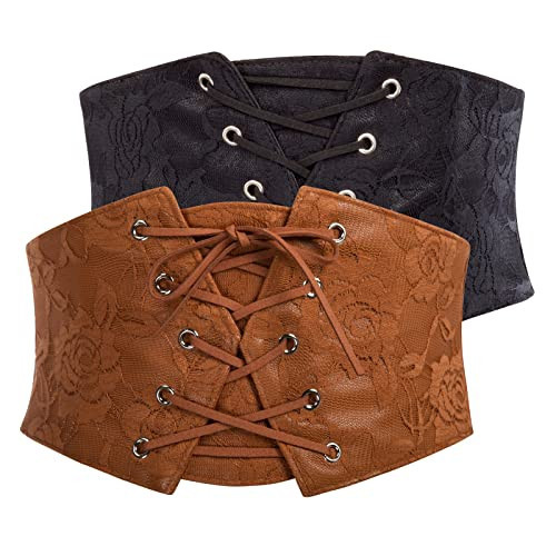 GRACE KARIN Elastic Corset Belt - Wide Waist Belt for Medieval or Pirate Costume - Black & Coffee - XXL | Amazon (US)