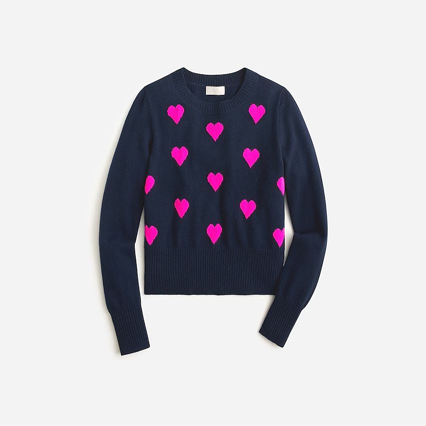 Cropped cashmere crewneck sweater in heart print | J.Crew US