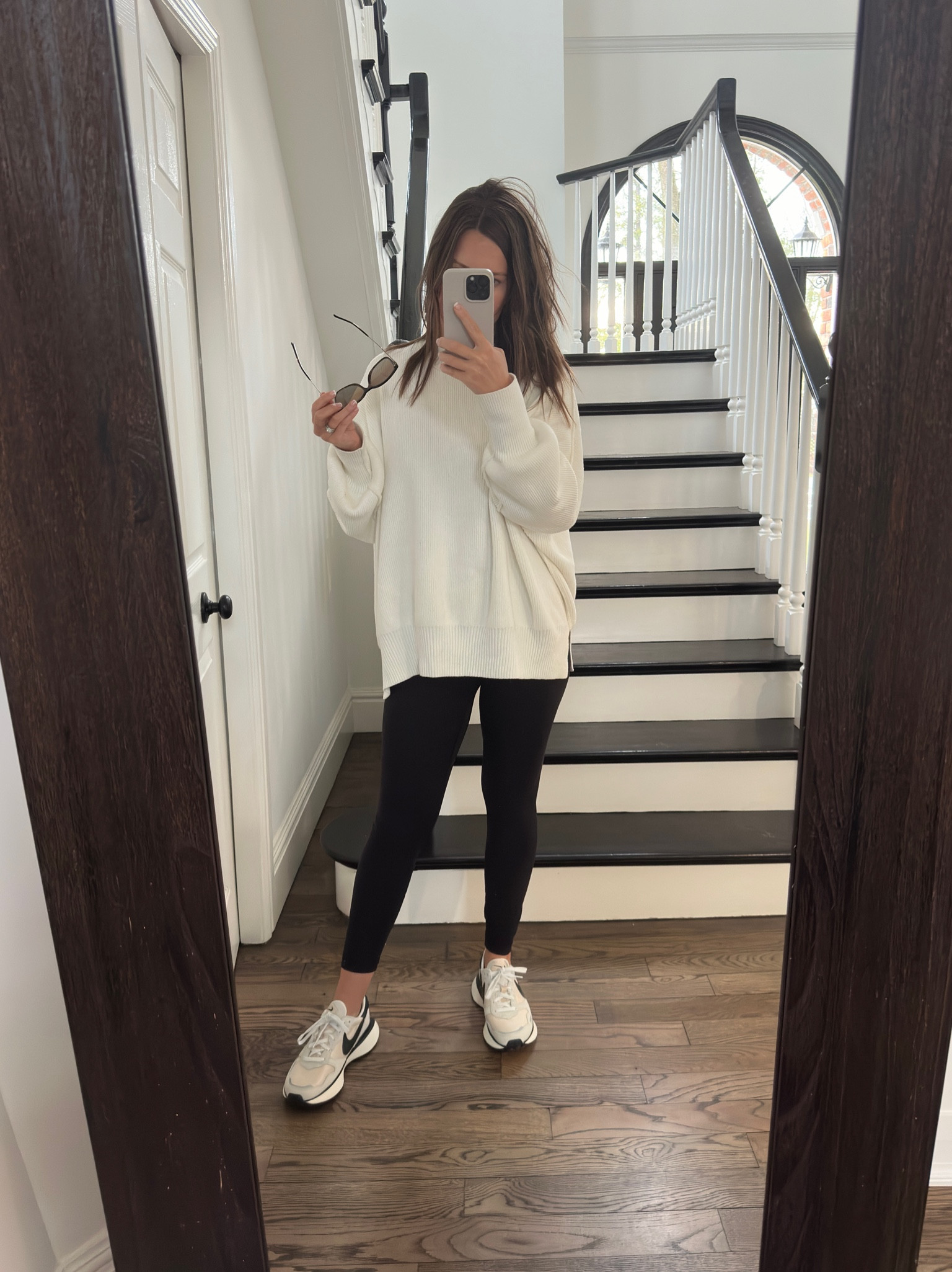 S in sweater, small in spanx, 8 in shoes (fit a tad large)