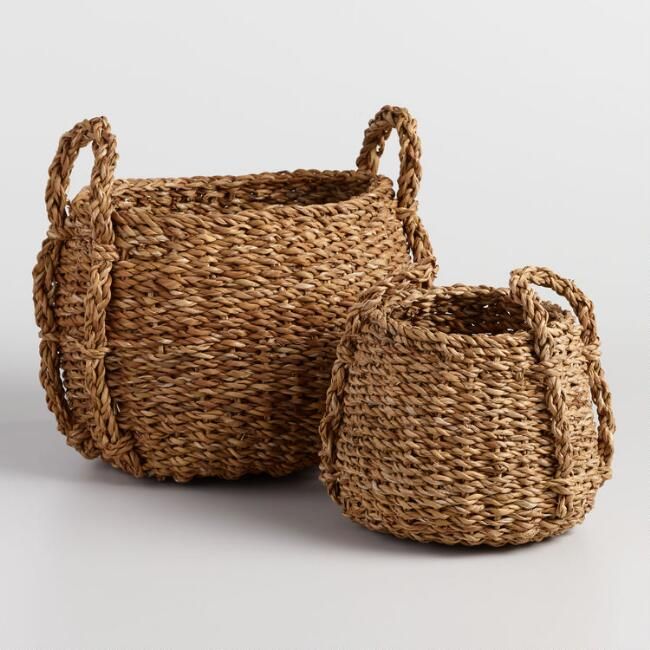 Natural Seagrass Round Jade Tote Baskets | World Market